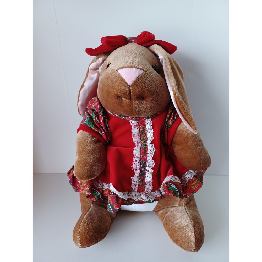 Vintage Bunny Rabbit Christmas Holiday Seasonal Plush Stuffed Animal Toy